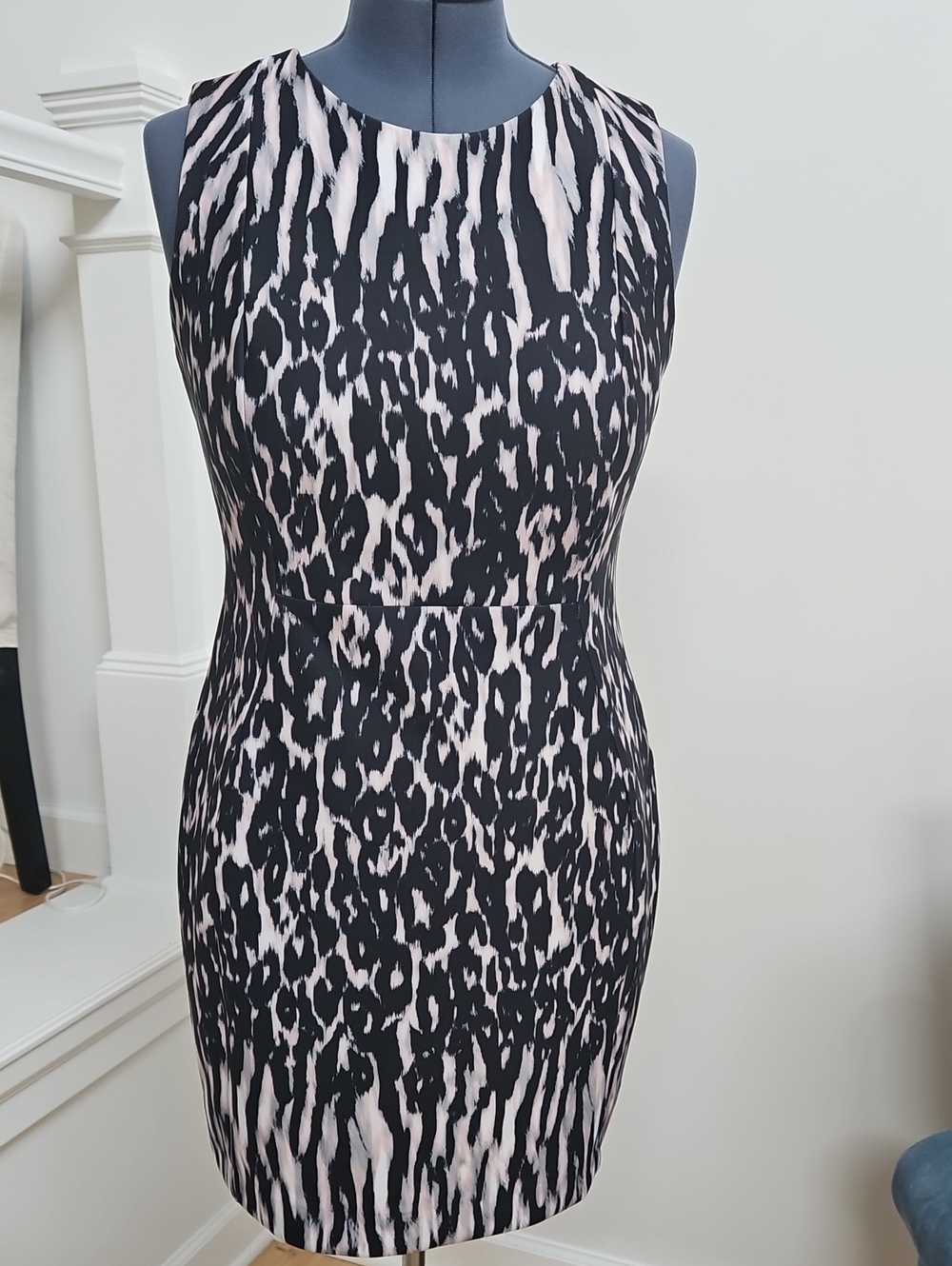 Calvin Klein Black and Cream Leopard-Print Sleeveless Mini Dress